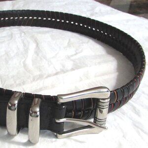 NWOT GORGEOUS Brown Leather Belt With Open-Weave Pattern Size 38